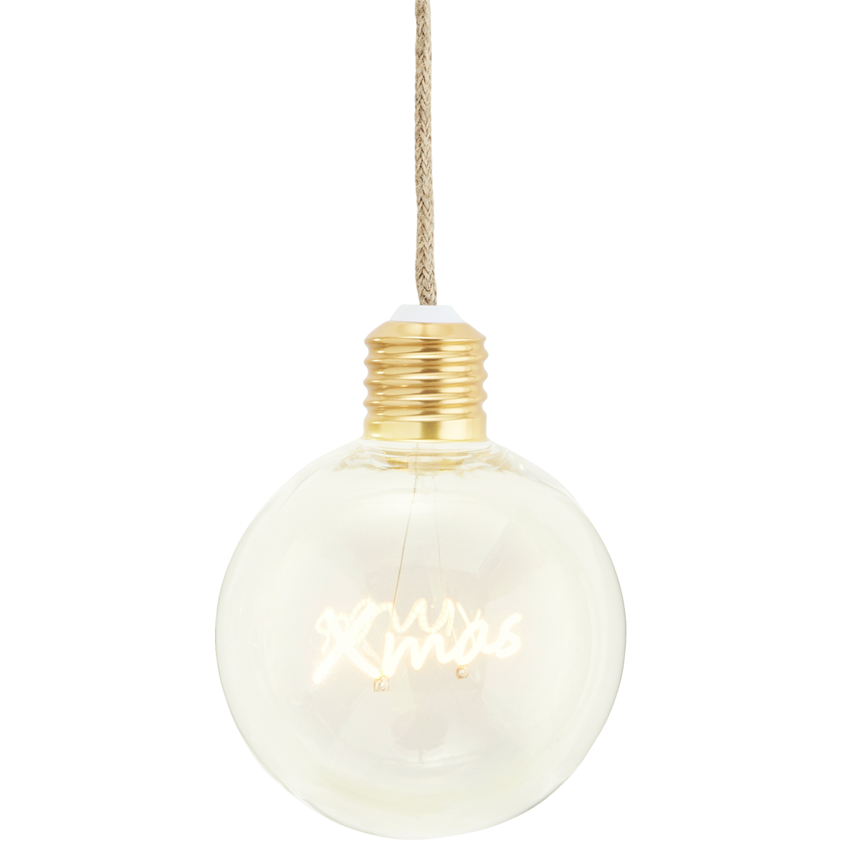Hanging light bulb w/ filament text