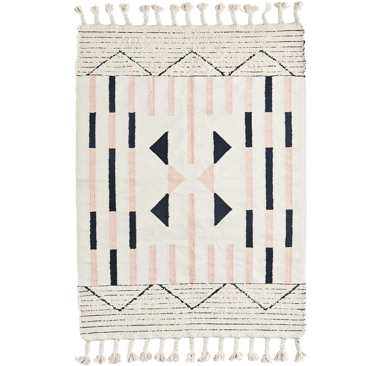Handwoven frayed cotton rug