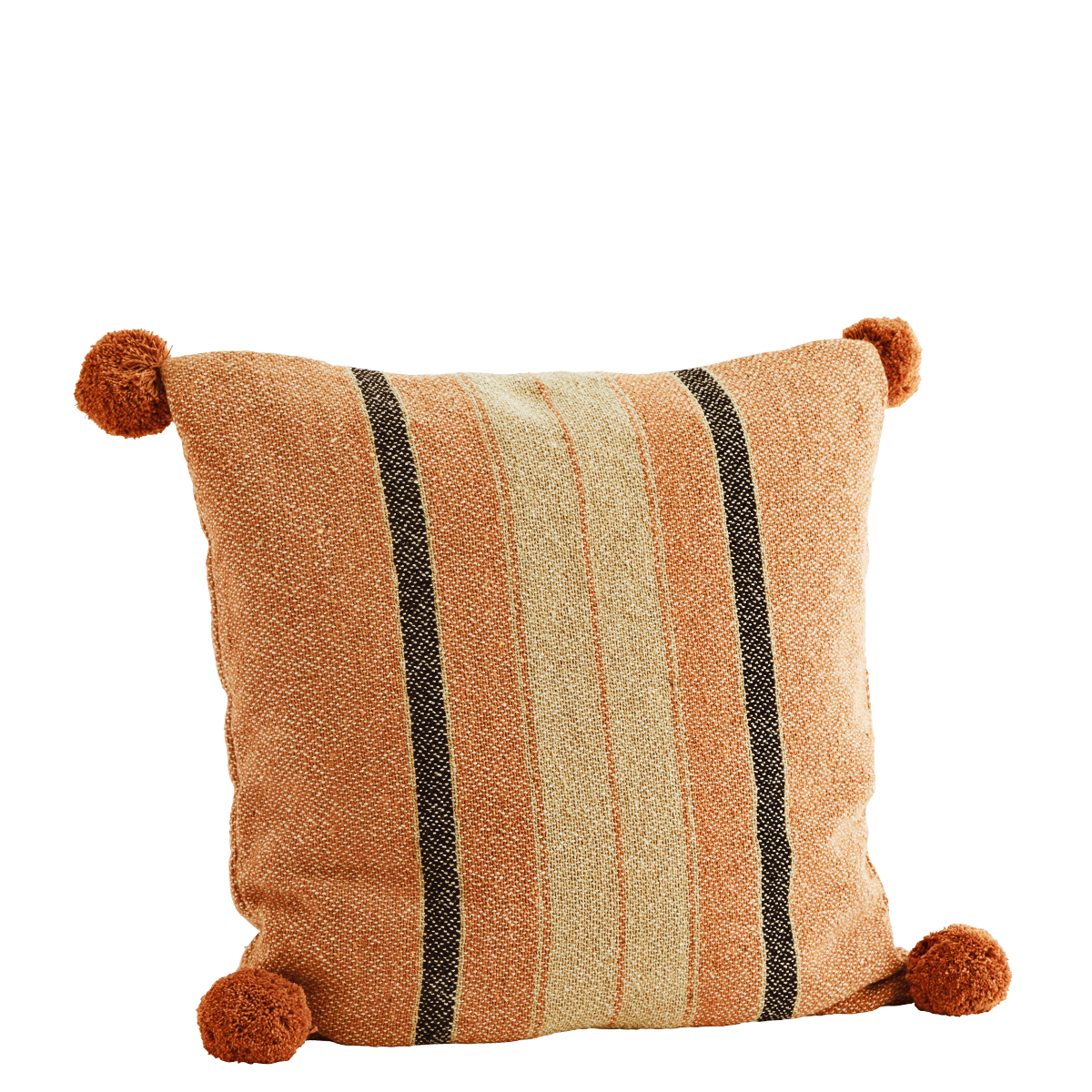 Striped cushion cover w/ pompoms