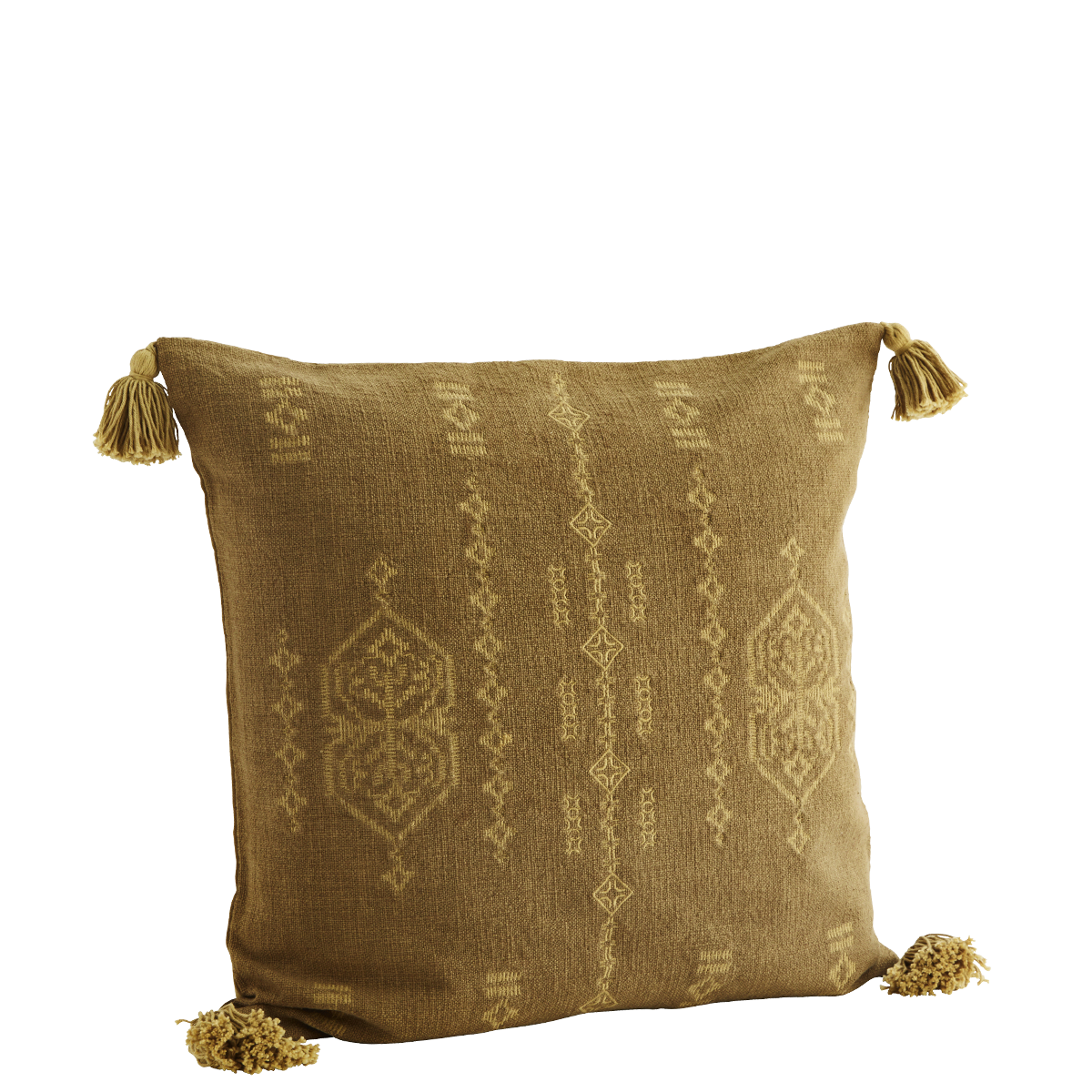 Embroidered cushion cover w/ tassels