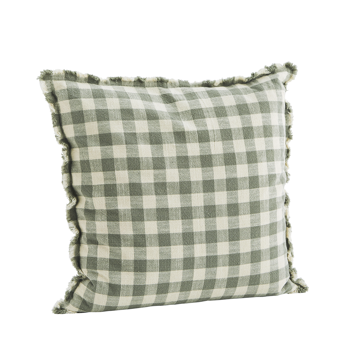 Checked cushion cover w/ fringes