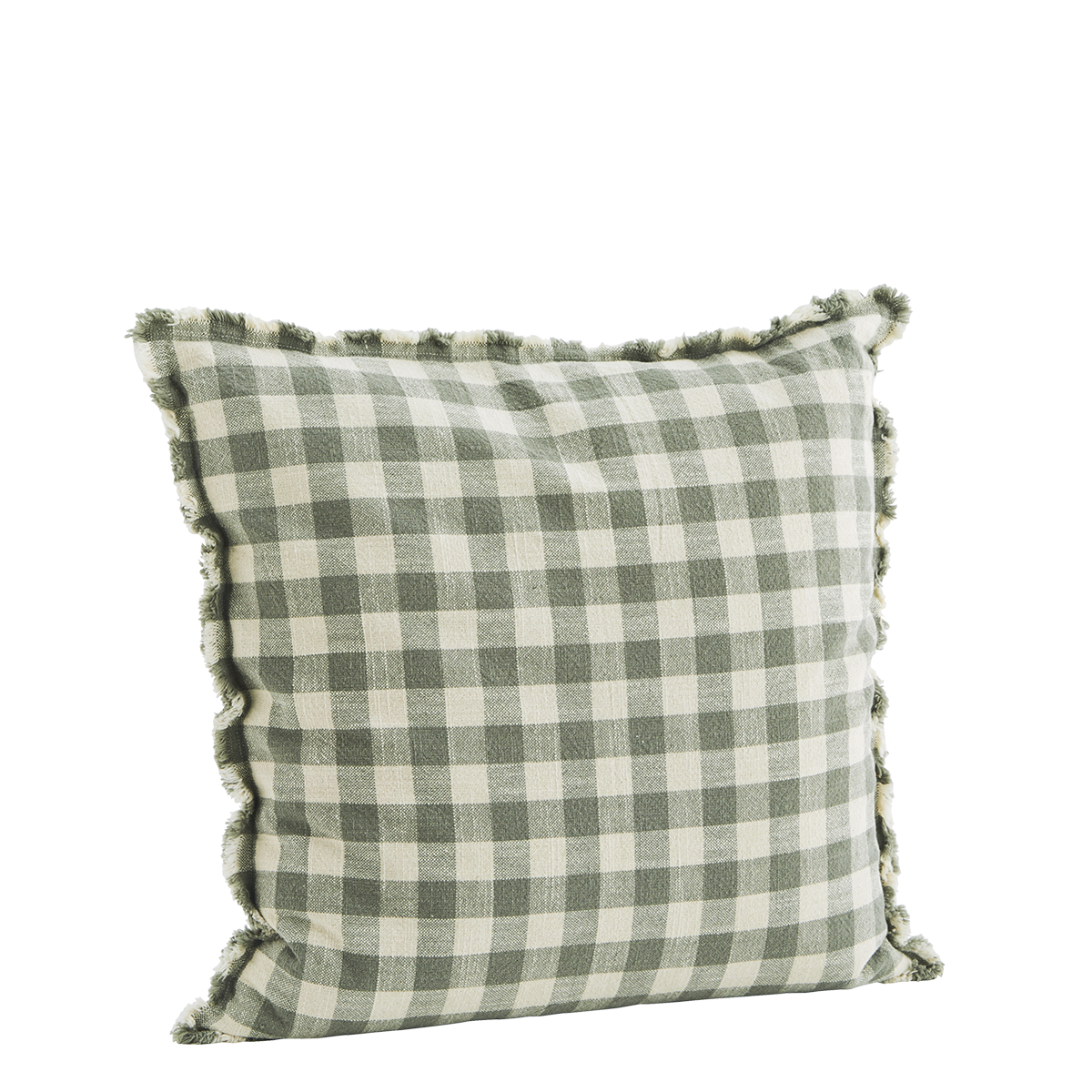 Checked cushion cover w/ fringes