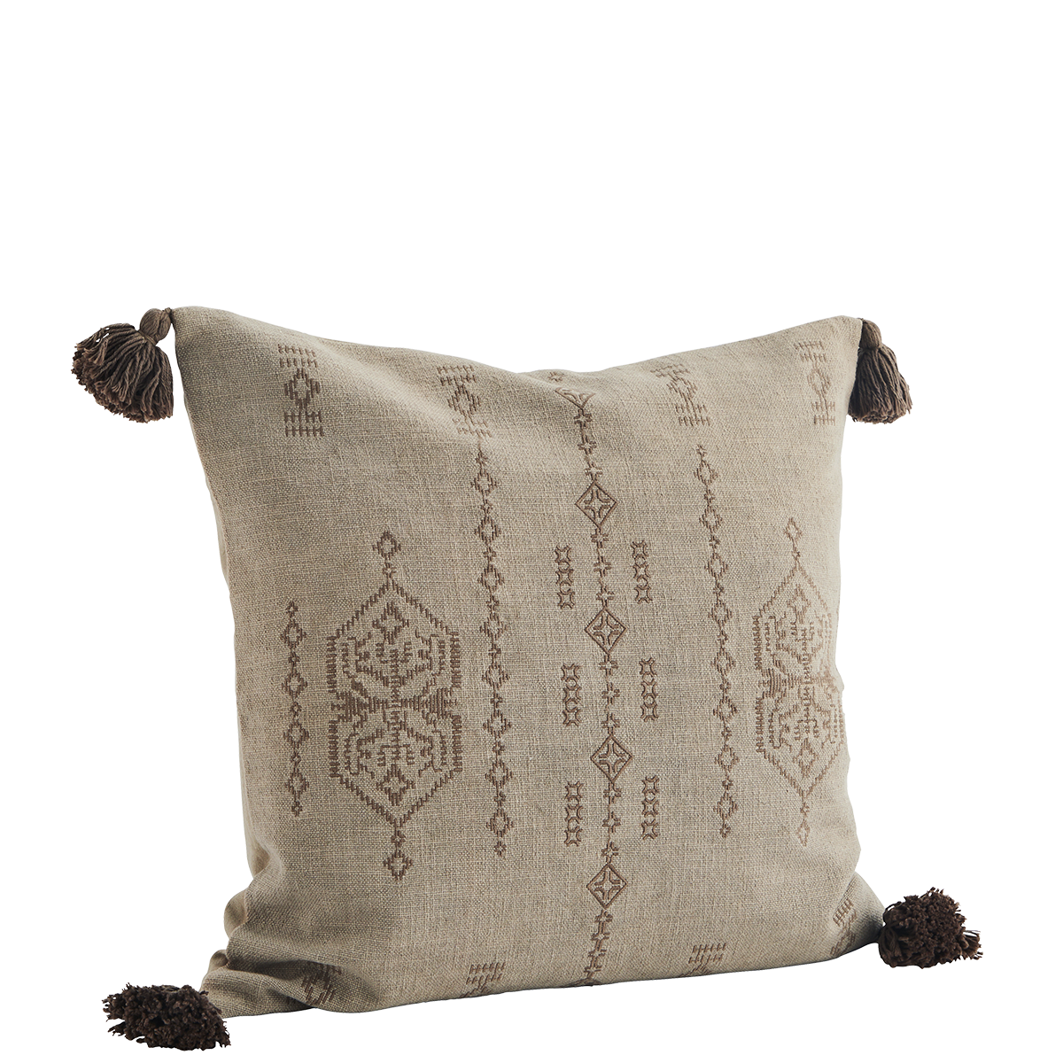 Embroidered cushion cover w/ tassels