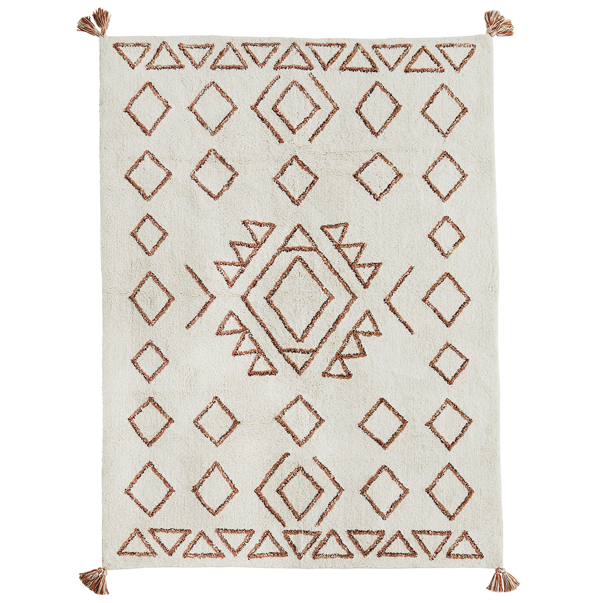 Tufted cotton rug w/ tassels
