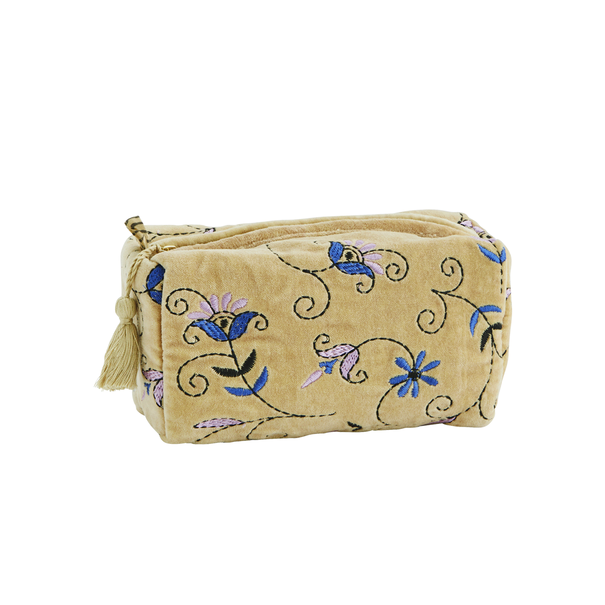 Embroidered velvet washbag