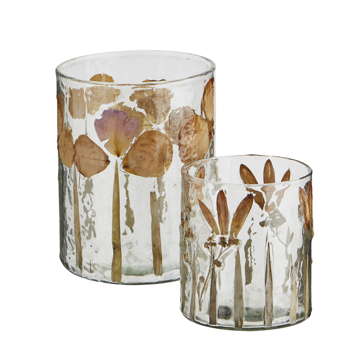 Glass votive w/ leaves