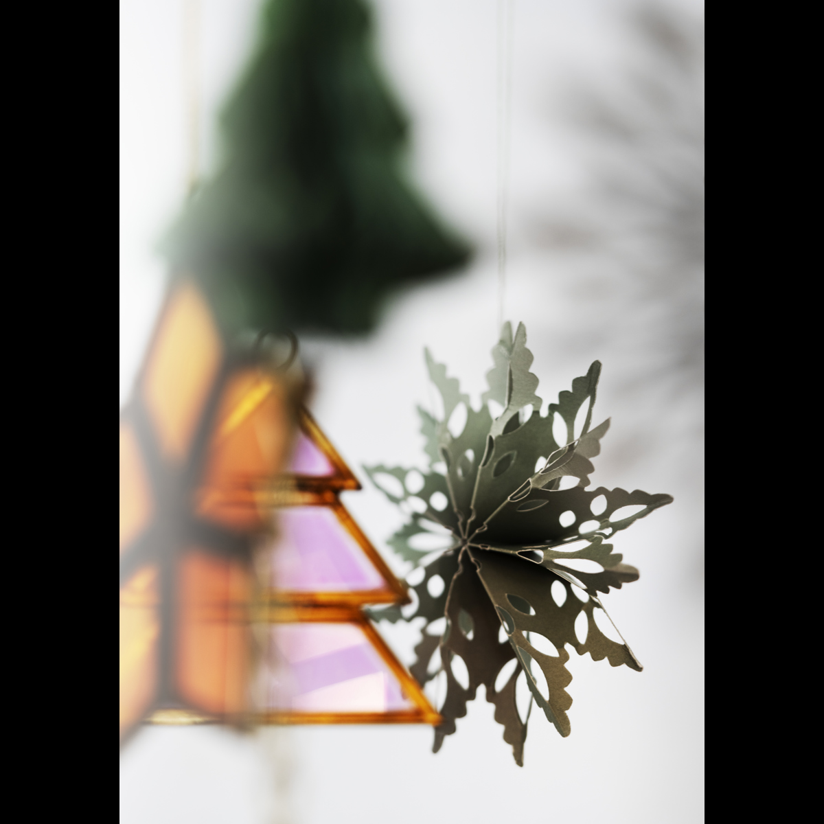 Hanging paper snowflakes