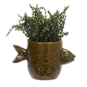 Stoneware flower pot w/ fish