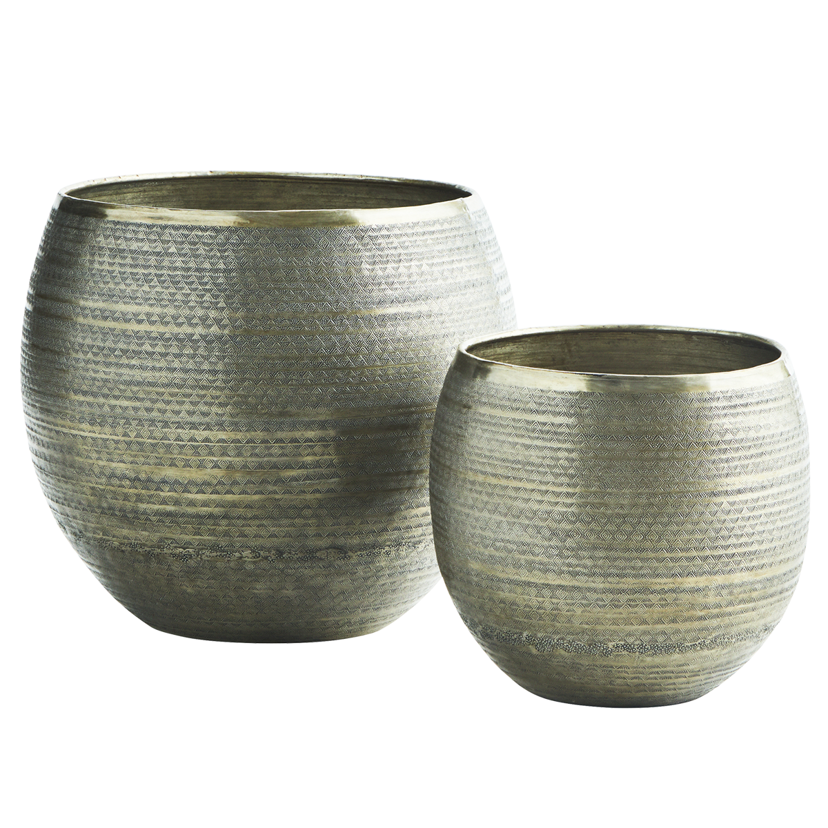 Hammered aluminium flower pots