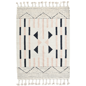 Handwoven frayed cotton rug