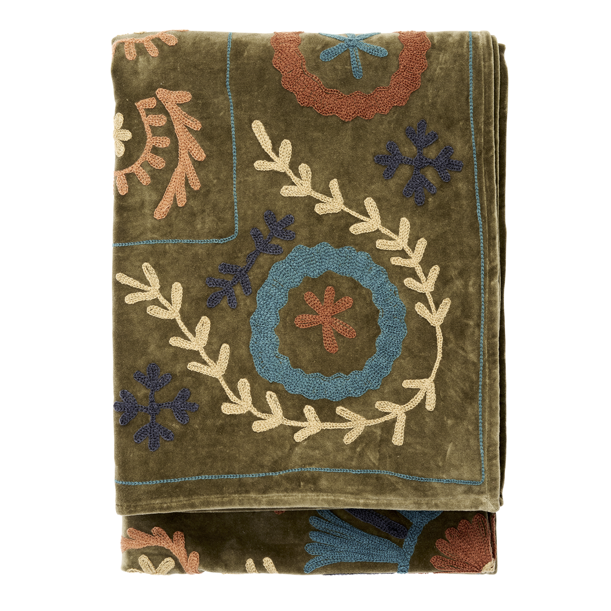 Suzani embroidered velvet throw