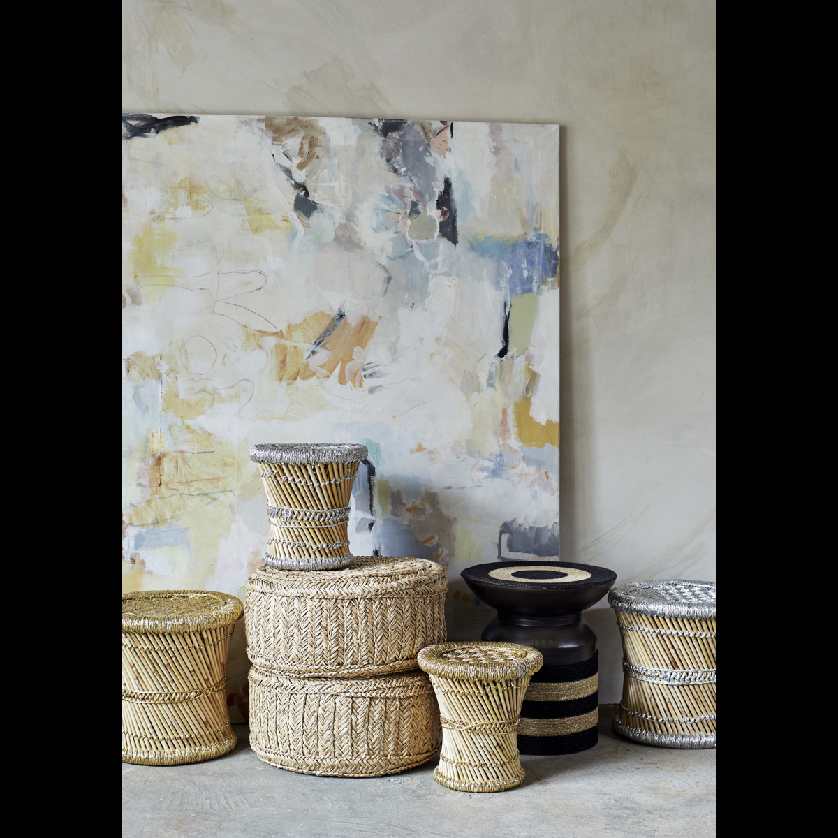 Pampas stools w/ gold Pampas stools w/ gold