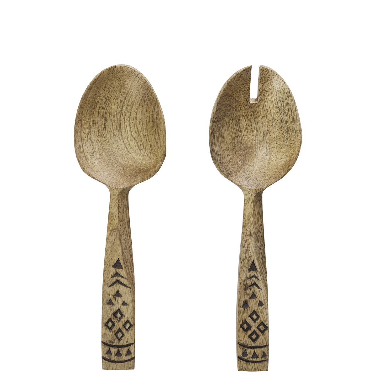 Wooden salad set w/ hand carving