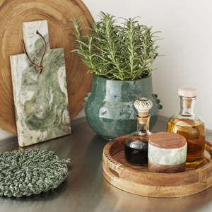 Wooden tray w/ bamboo