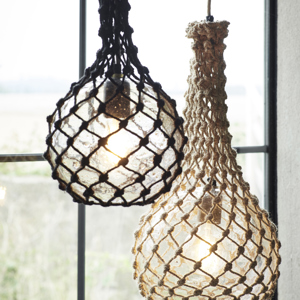 Glass ceiling lamp w/ jute net 