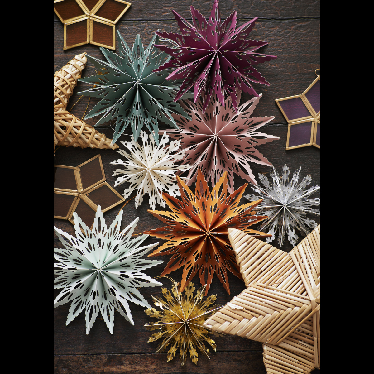 Hanging paper snowflakes