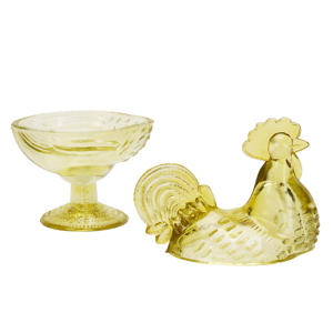 Glass hen bowl