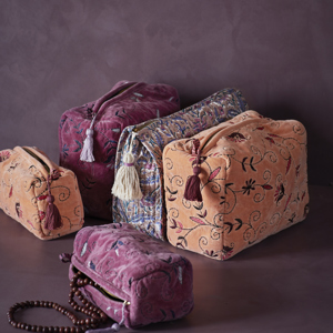 Embroidered velvet washbag