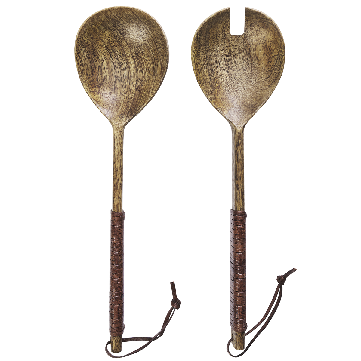 Wooden salad set w/ leather