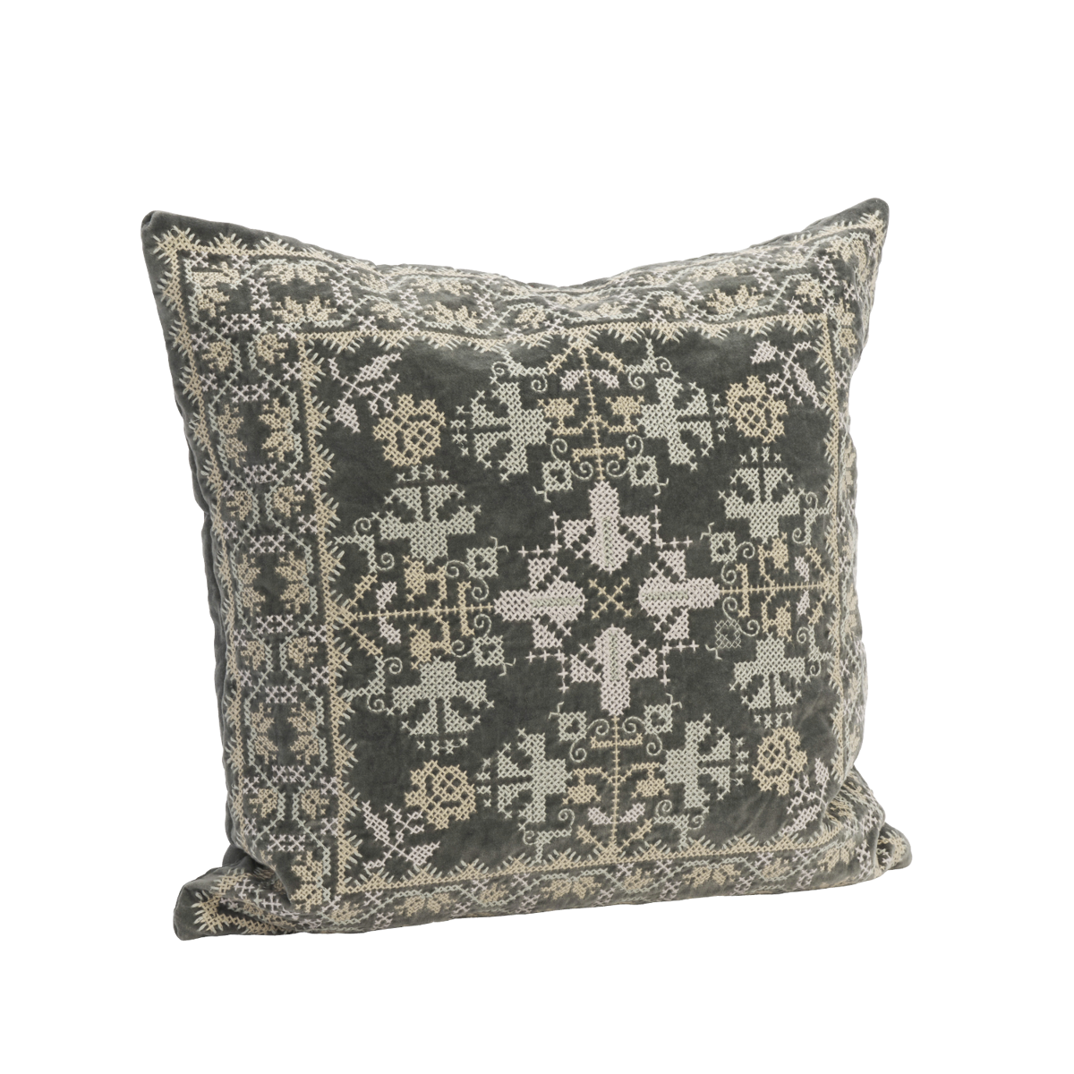 Embroidered velvet cushion cover