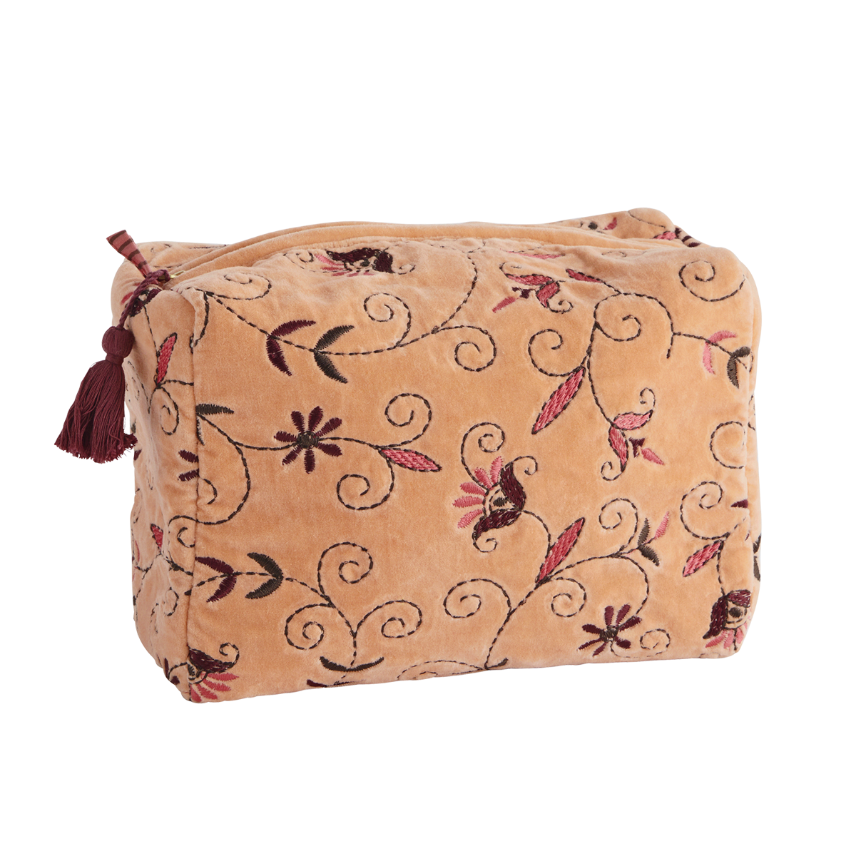 Embroidered velvet washbag