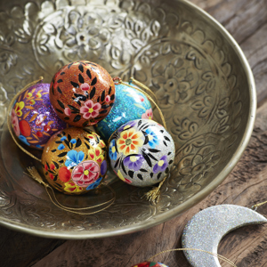 Handmade paper mache christmas balls