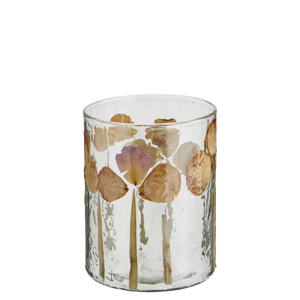 Glass votive w/ leaves