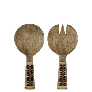 Wooden serving set w/ cane