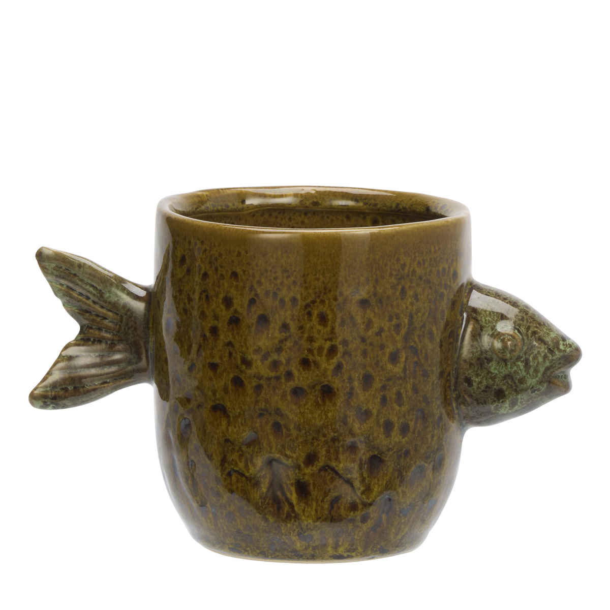 Stoneware flower pot w/ fish