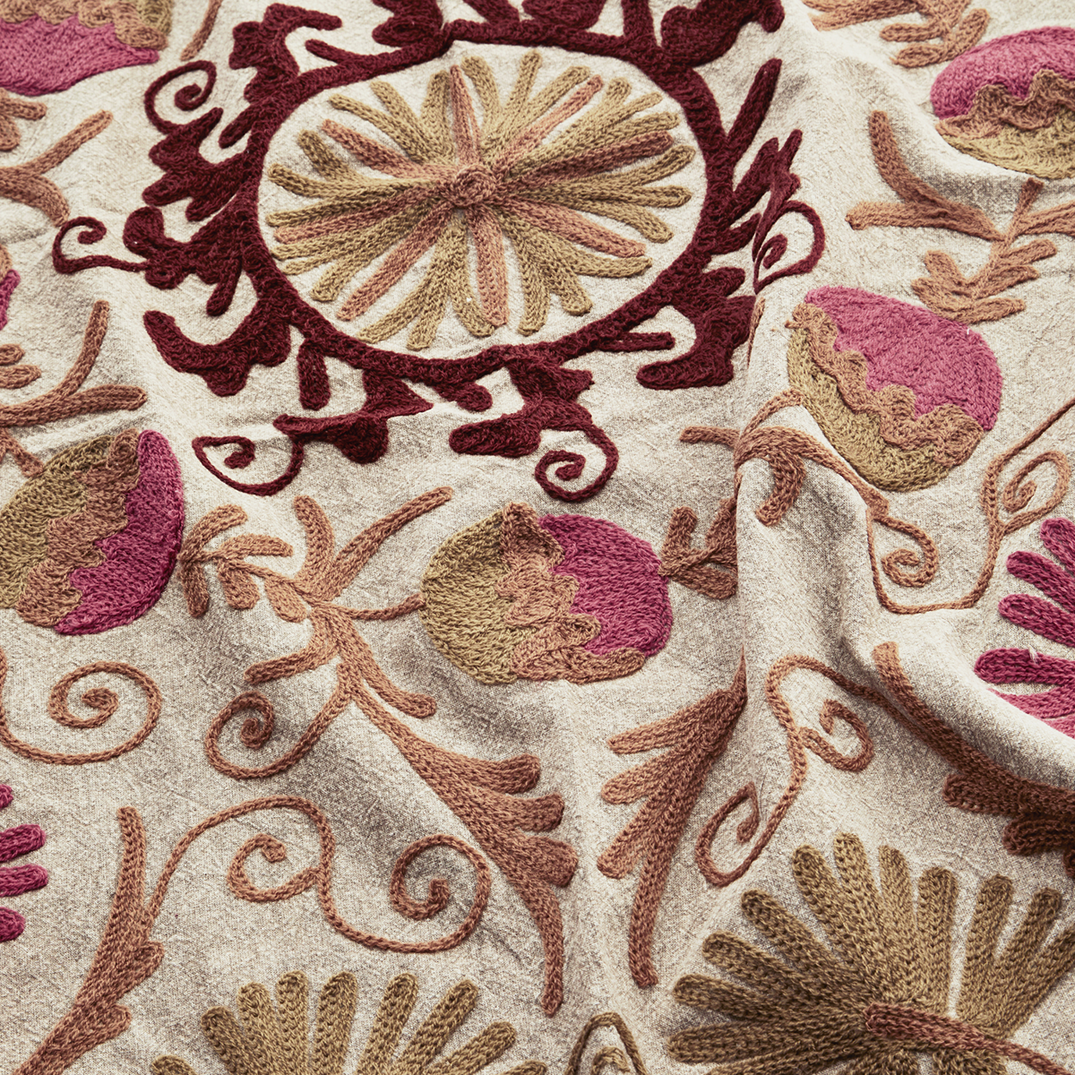 Suzani embroidered cotton throw