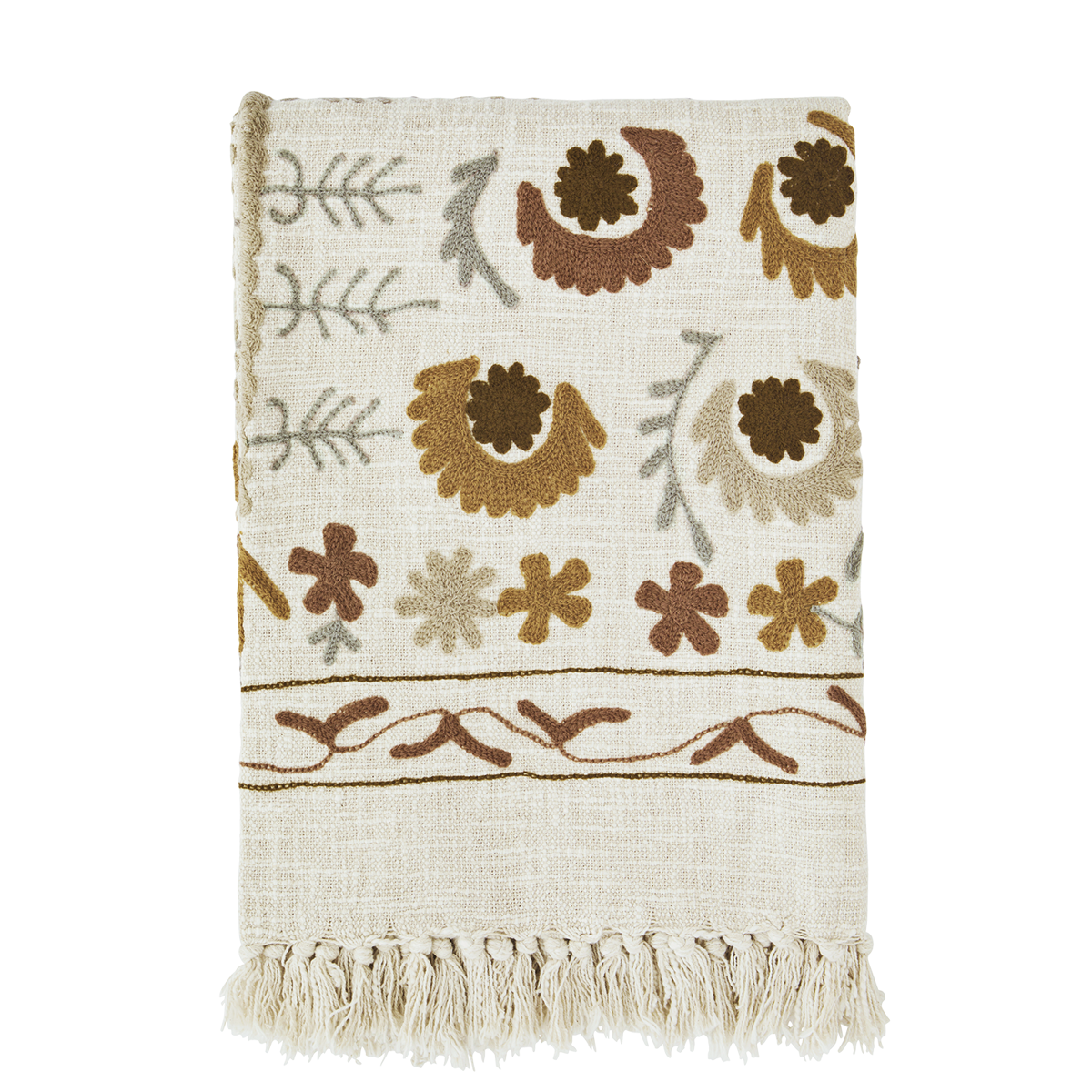 Suzani embroidered cotton throw