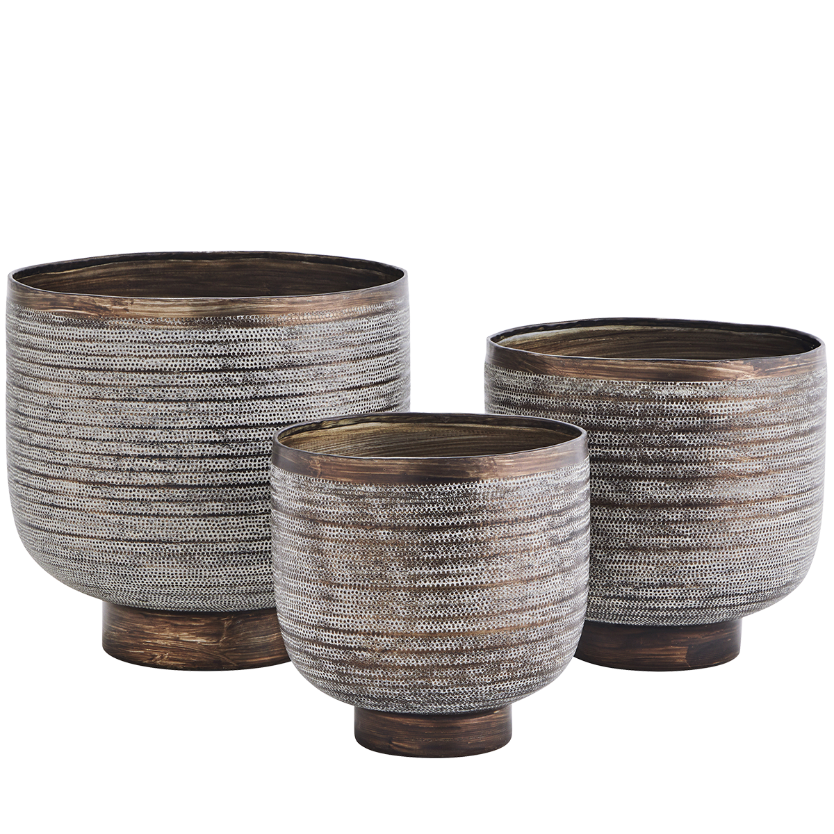 Hand hammered aluminum flower pots