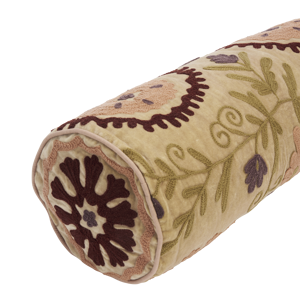 Suzani embroidered velvet bolster cushion