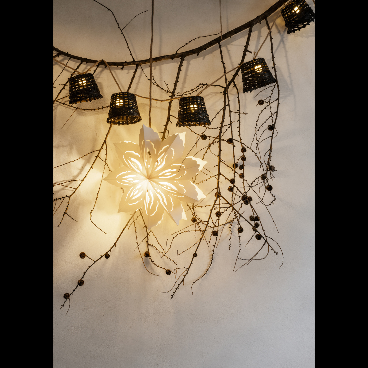 Wire lights w/ bamboo shades