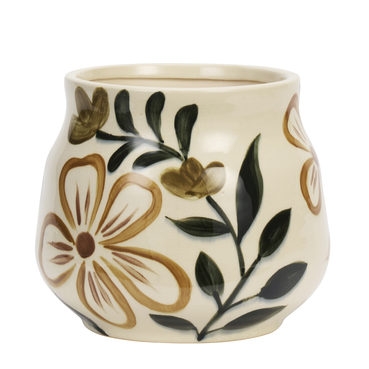 Hand-painted stoneware flowerpot