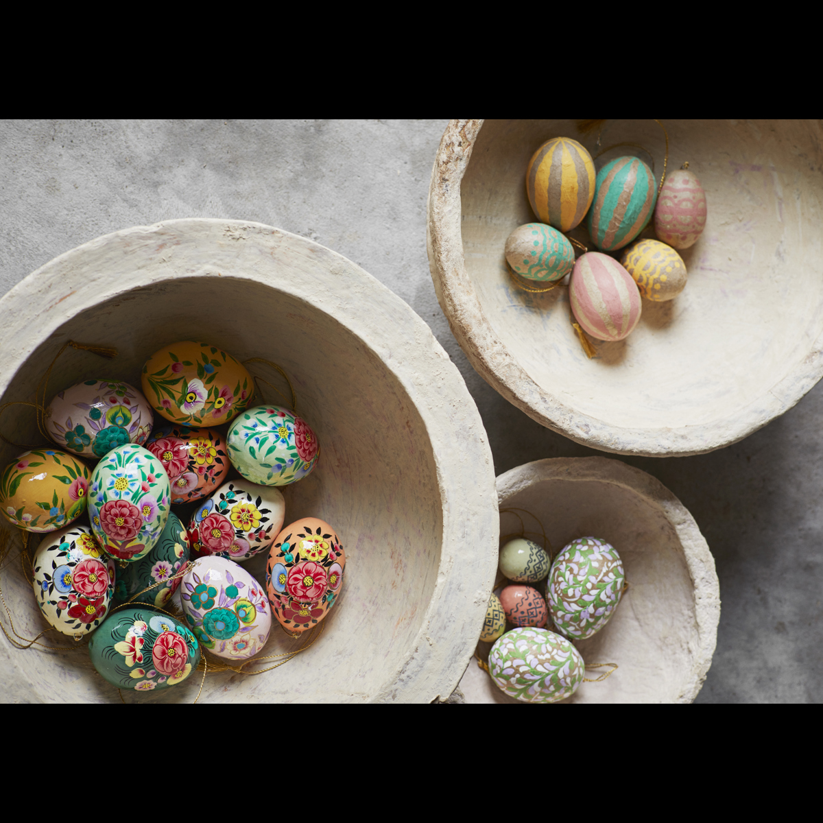 Hand painted paper mache eggs