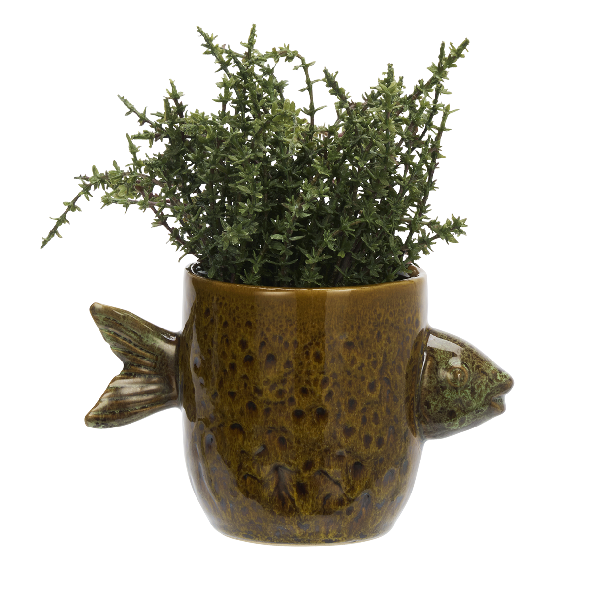 Stoneware flower pot w/ fish