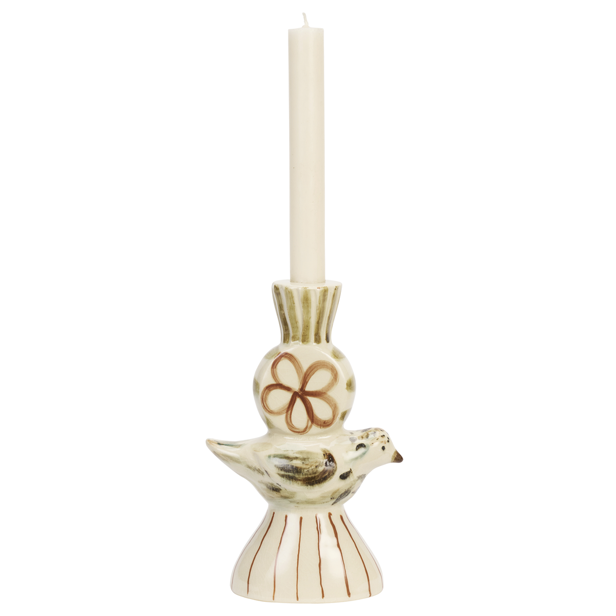 Hand-painted candle holder w/ bird
