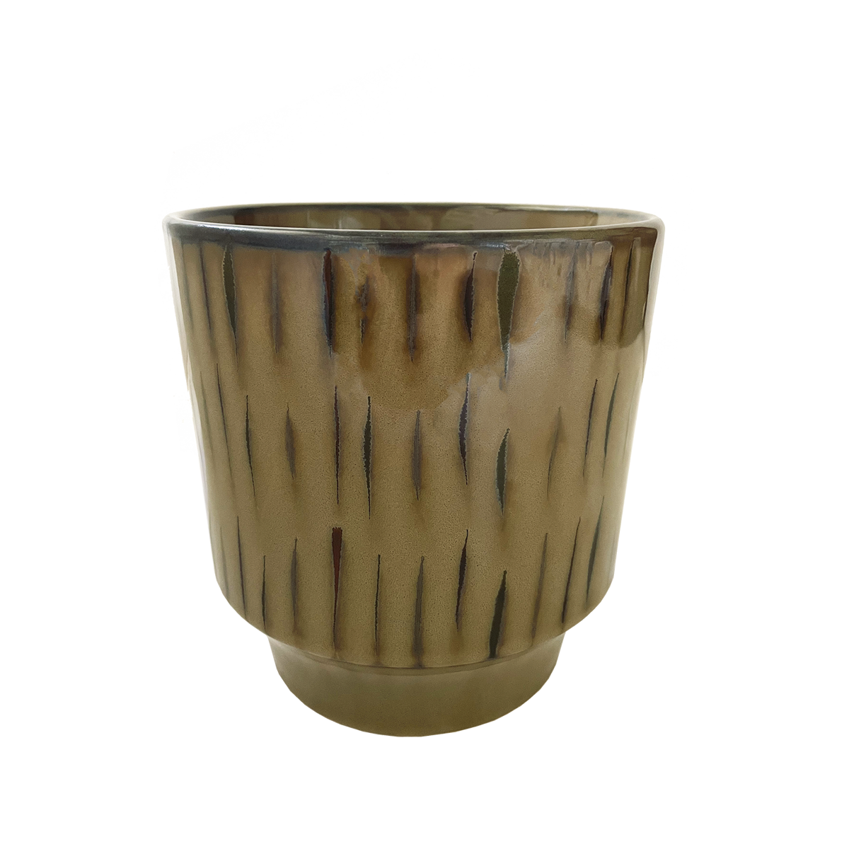 Striped stoneware flower pot