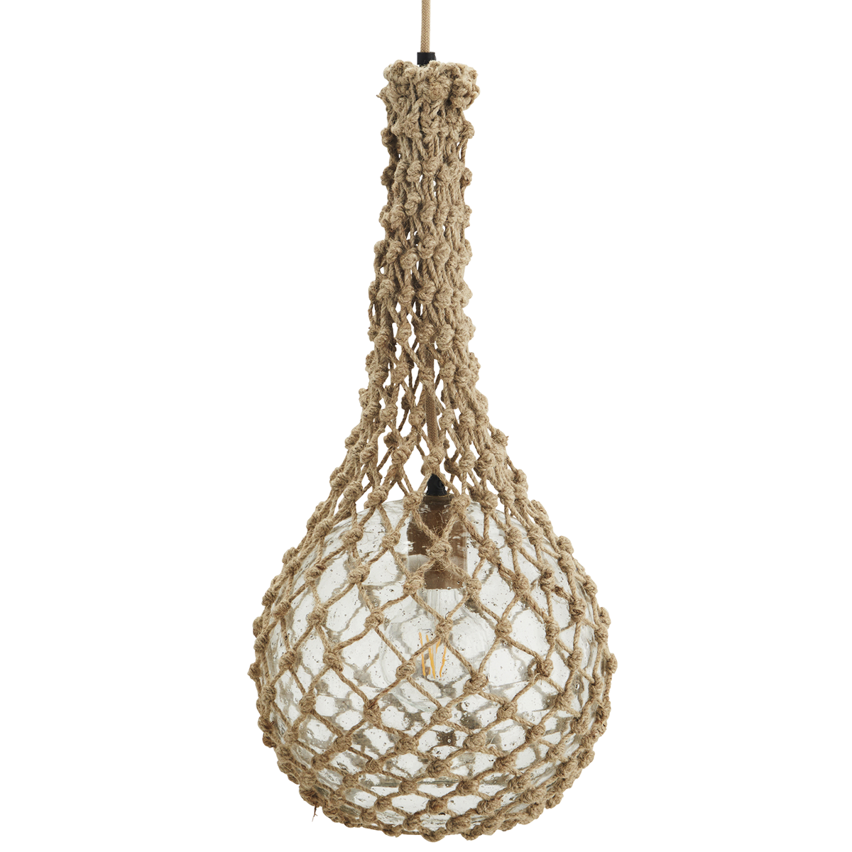 Glass ceiling lamp w/ jute net 