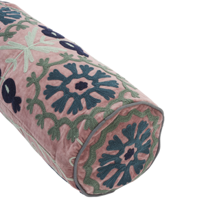 Suzani embroidered velvet bolster cushion