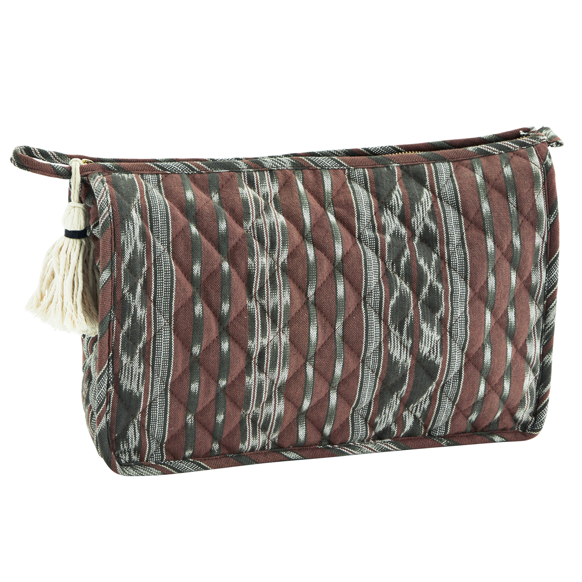 Quilted ikat washbag w/ tassel