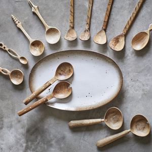 Hand carved wooden salad set