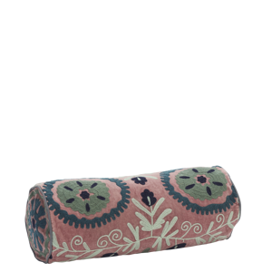 Suzani embroidered velvet bolster cushion