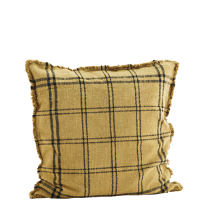 Checked cushion cover w/ fringes