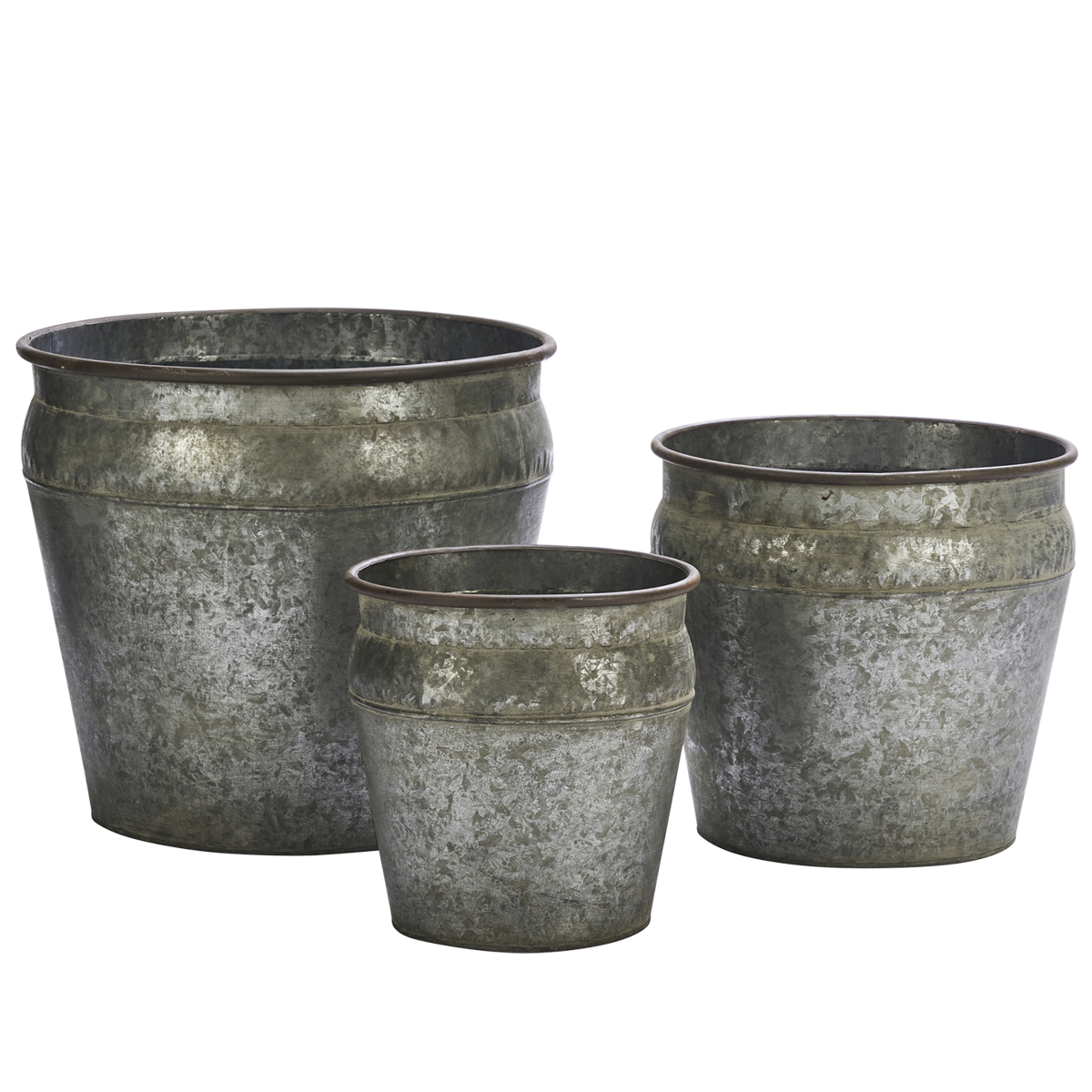 Round galvanized planters