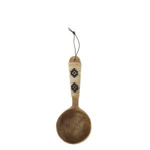 Wooden serving spoon w/ rattan