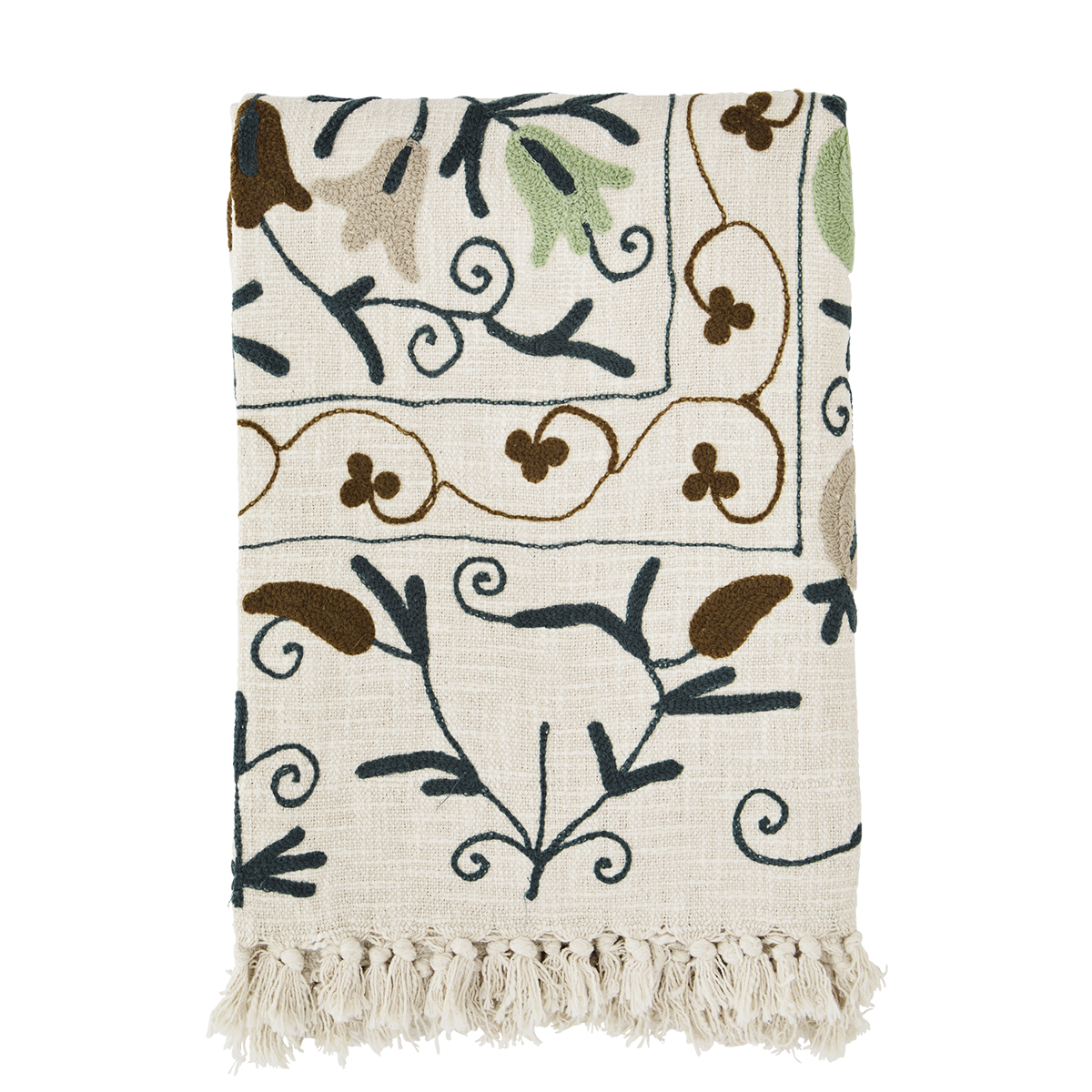 Suzani embroidered cotton throw