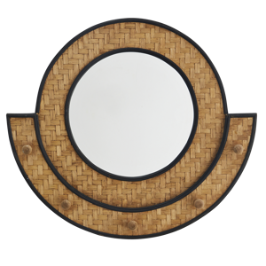 Round bamboo mirror w/ hooks