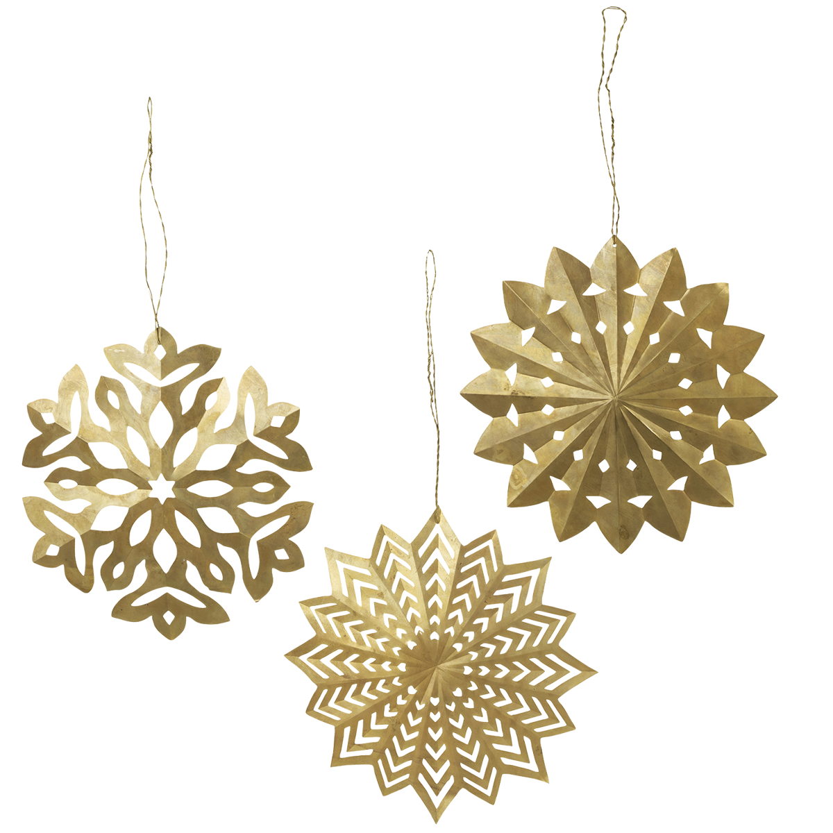 Hanging brass snowflakes